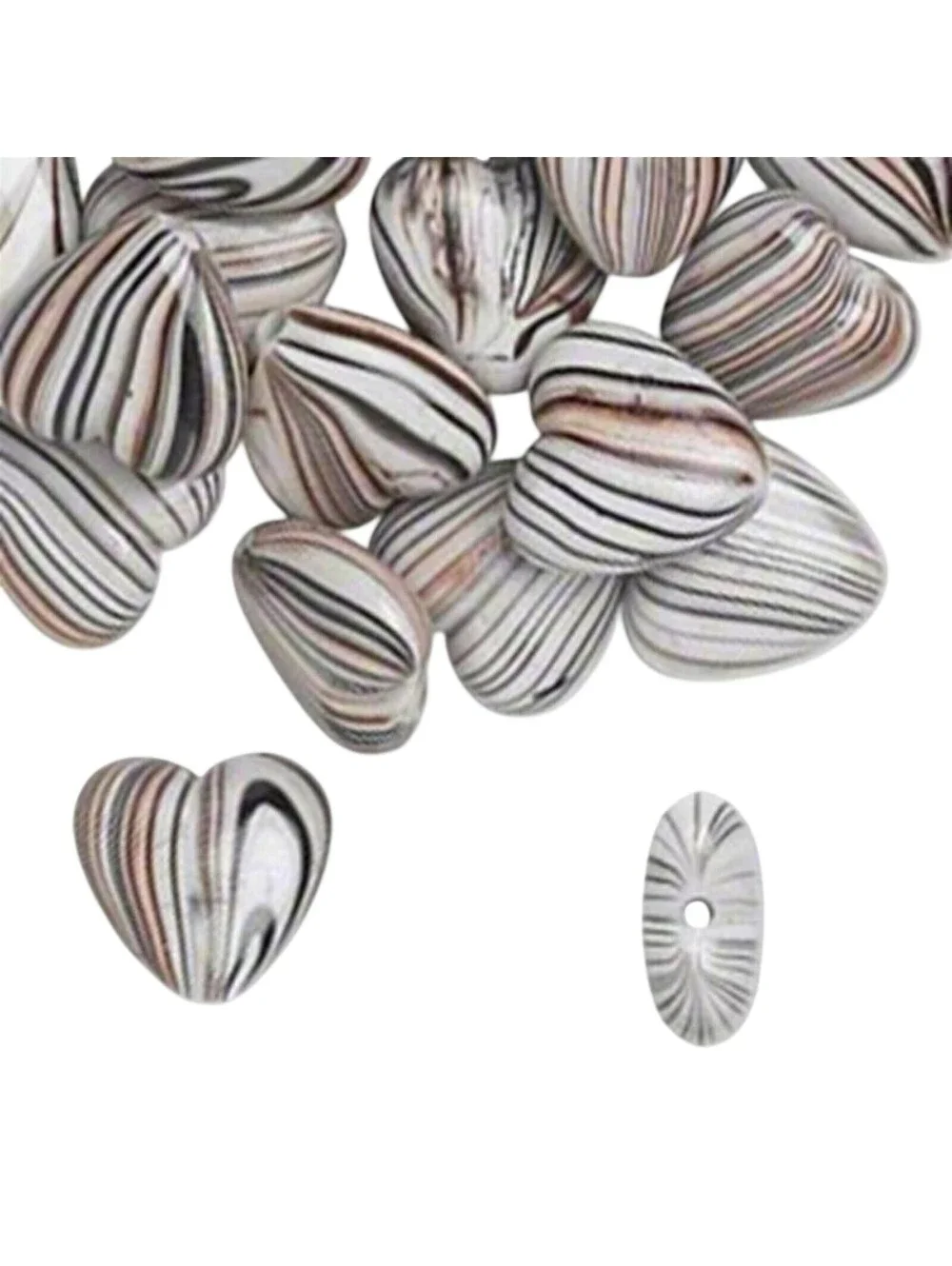 Vintage Y2K Striped Puffed Heart Brown Black White 17x16mm Acrylic Beads 10 pcs